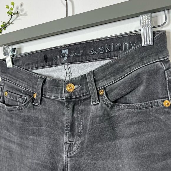 7 For All Mankind Black Gray Skinny Jeans Ankle Zippers - Picture 6 of 10